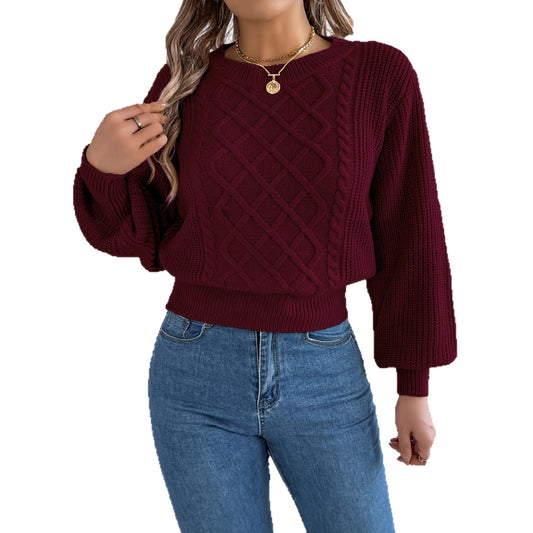 Fried Dough Twists Lantern Long Sleeve Waist Pullover Sweater