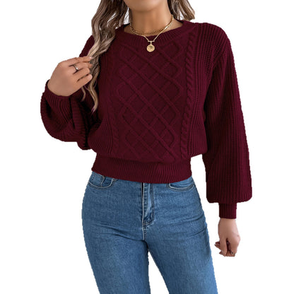 Fried Dough Twists Lantern Long Sleeve Waist Pullover Sweater